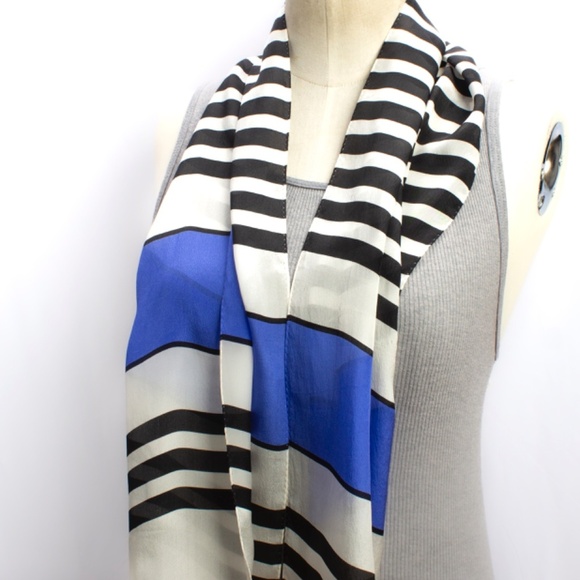 Vintage Silk Scarf | Echo Scarf | Retro Style Block Color Striped - Picture 5 of 9